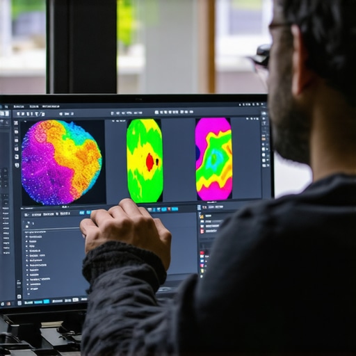 Designer working on vibrant 4K OLED monitor with calibration tools