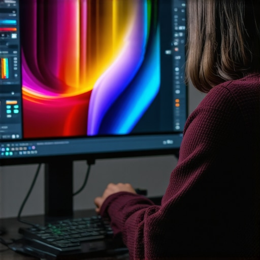 Designer working on vibrant 4K OLED monitor in studio