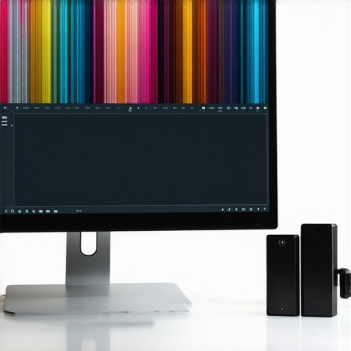 Close-up of a 4K monitor and calibration tools in a professional workspace
