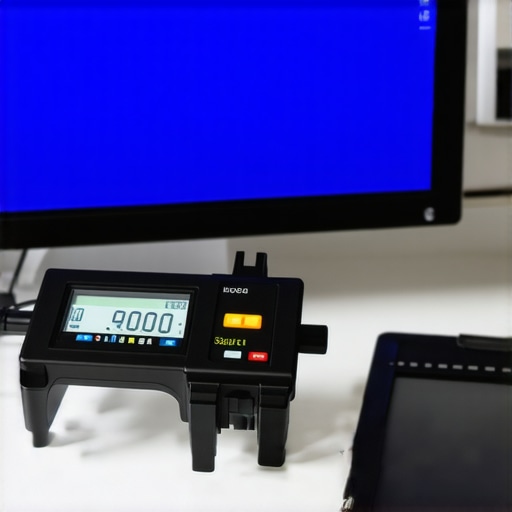 Professional using calibration device for monitor color accuracy