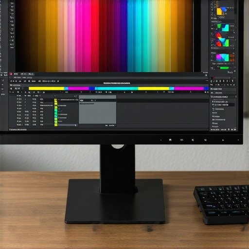 Close-up of an IPS monitor showing color calibration tools and workspace