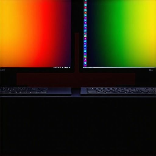 Two monitors displaying a gradient test pattern demonstrating color match