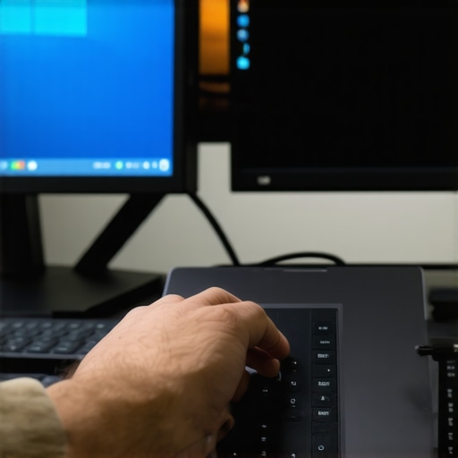 Person tweaking USB power options on Windows to reduce mouse lag in a dual-monitor setup.