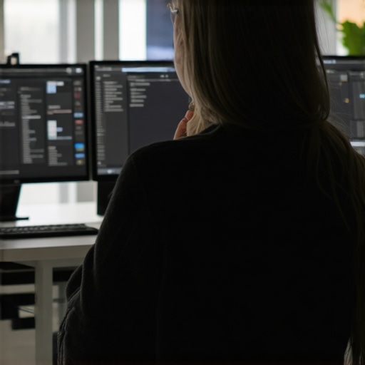 Person adjusting monitor refresh rate and calibration on a dual 4K office setup